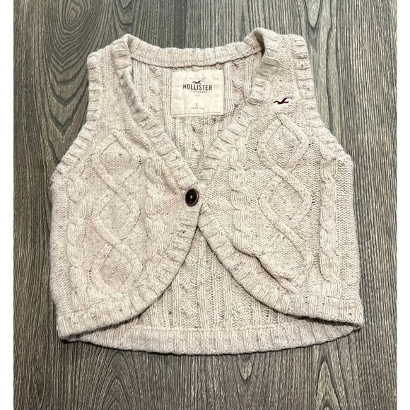Hollister Sweaters - Hollister Womens Cable Knit Sweater Vest One Button V-Neck Tan Beige Oat Size L